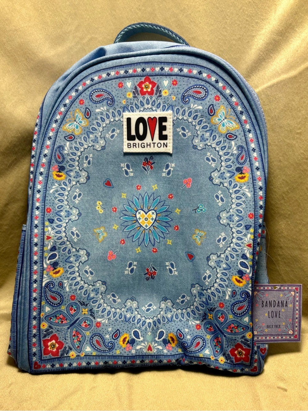Brighton Blue Bandana-Print 'LOVE' Mini Backpack Paisley Floral Print MSRP $150